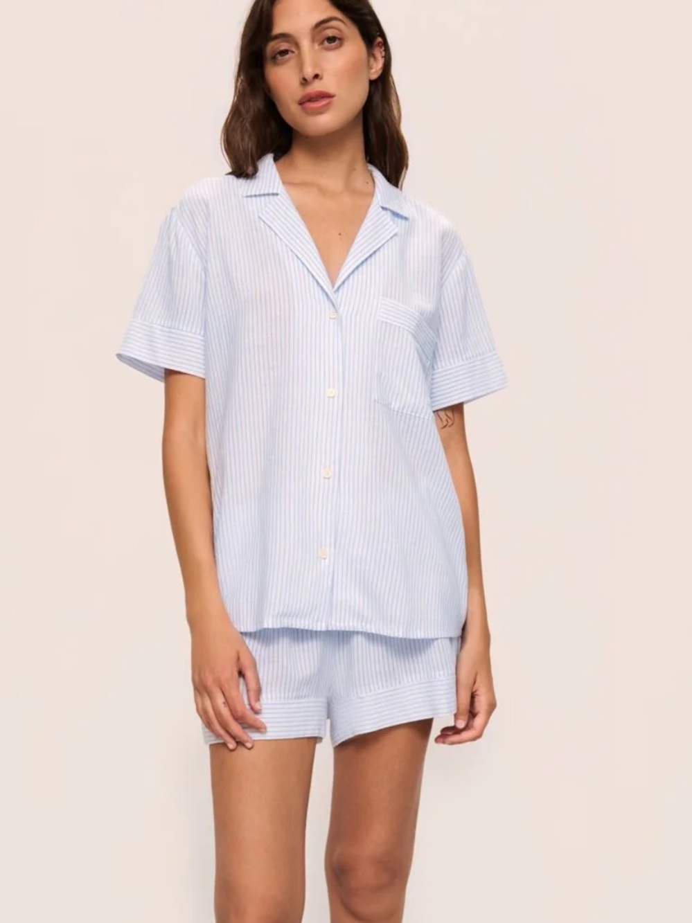 Eberjey Light Blue & White Striped Short Pajama Set